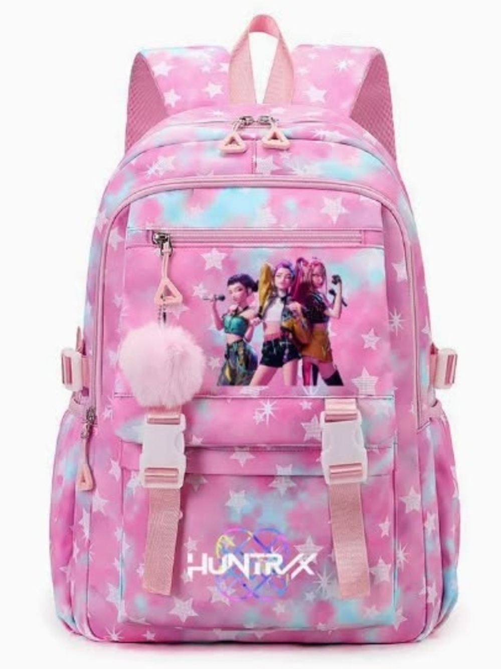 Pink Starry Kids Backpack with Character Print -